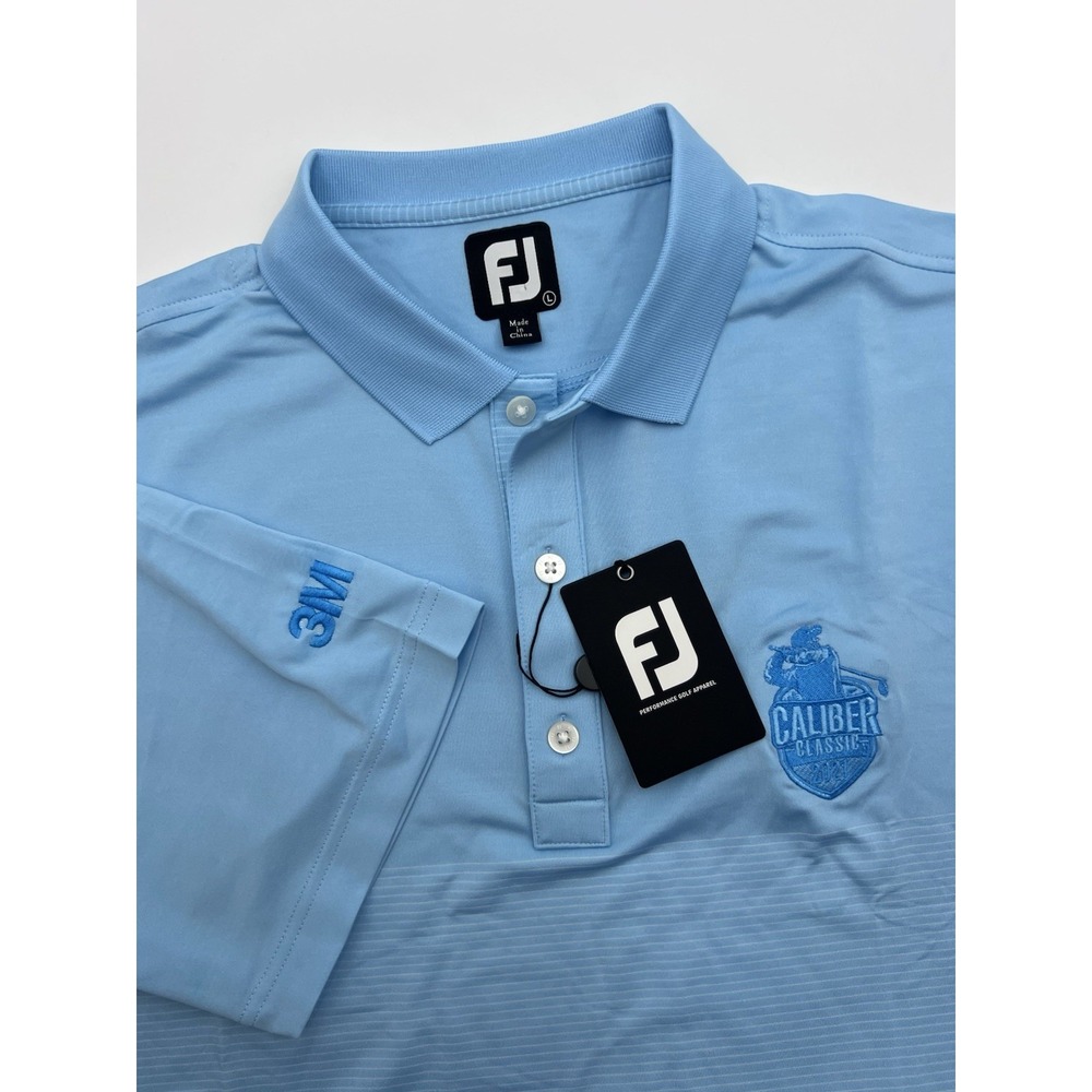 FootJoy FJ Striped Lisle Polo Shirt Mens Large Light Blue/White Caliber Classic‎